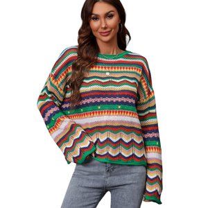 Multicolored Stripe Openwork Knit Top